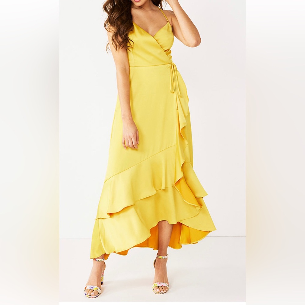 Nine West Large sunset strapped wrap ruffle dress